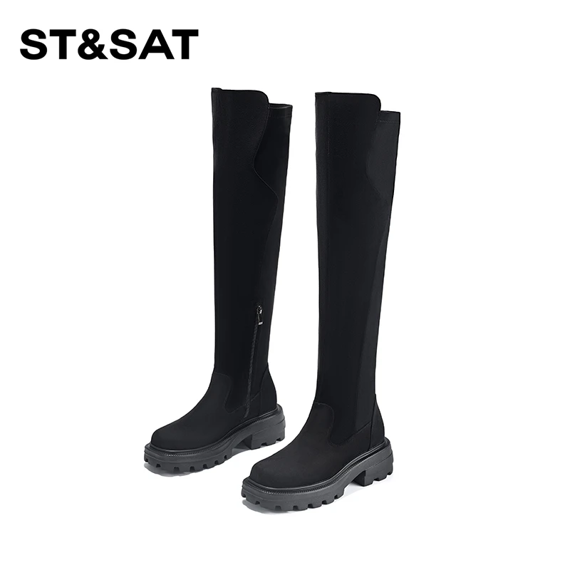 【青青子衿】星期六厚底增高加绒过膝长靴2025秋冬长筒靴SS34119B43