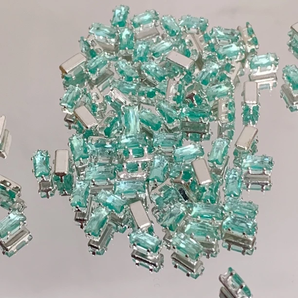 左夕M1540【100颗银底薄荷色3*6长方爪钻】高保色铜镀银DIY配件