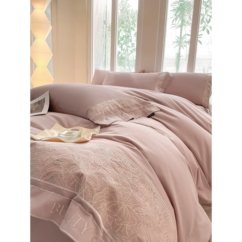 水星高档适用家纺冬季A类200支全棉磨毛加厚保暖四件套纯棉轻奢纯