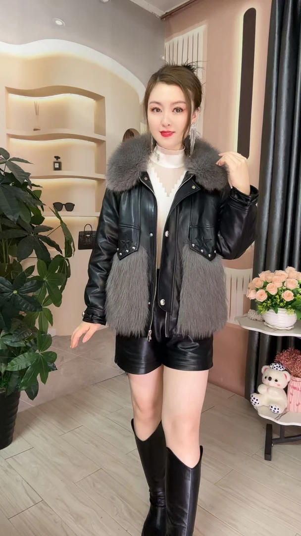 冬季新款短款气质时尚拼接百搭加绒加厚女外套W-618#