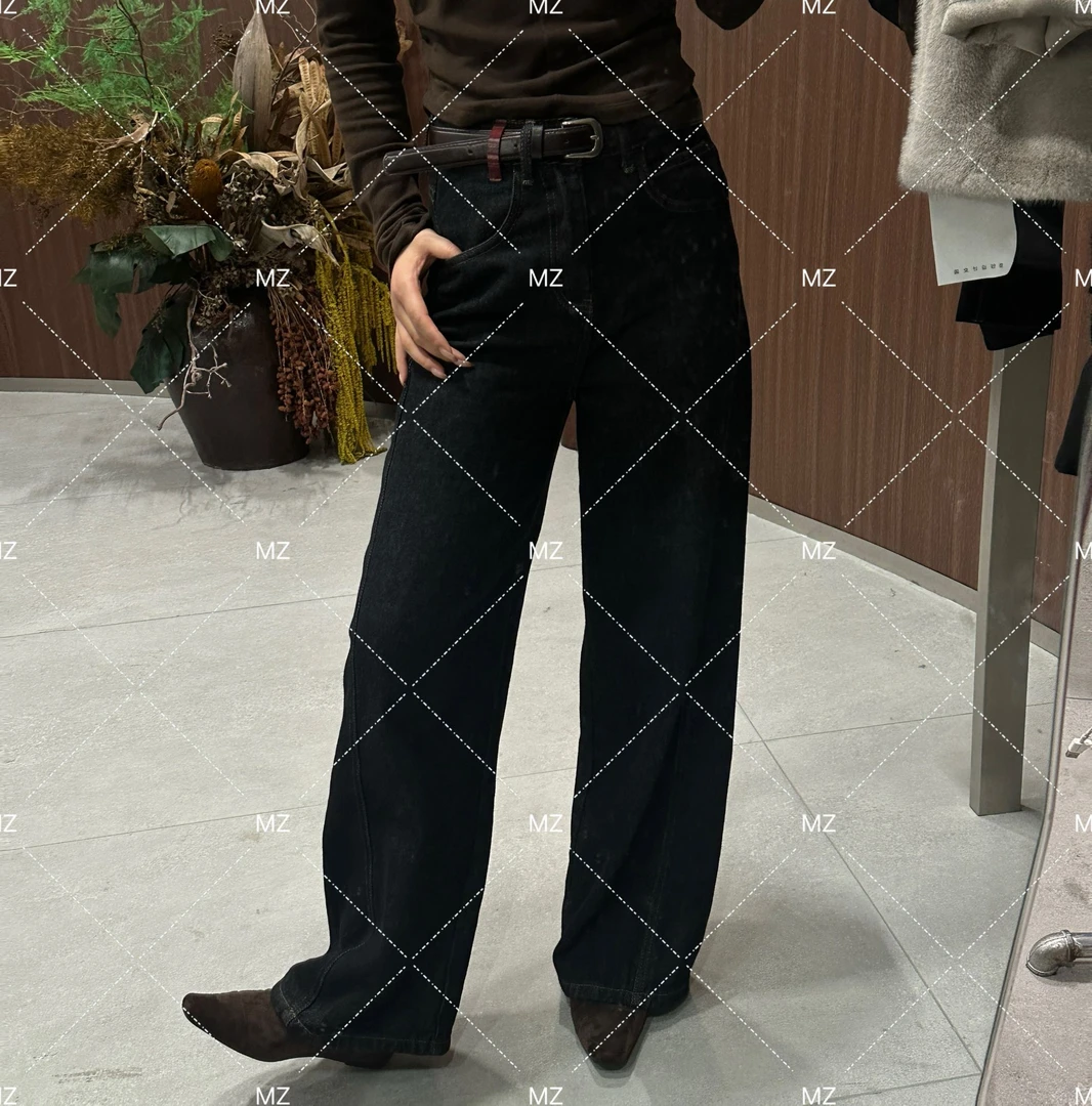 细腰带加绒牛仔砍刀裤--A525