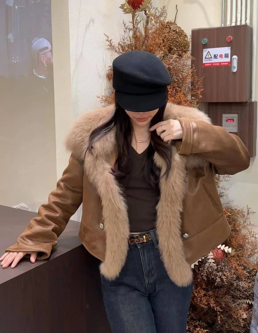 皮毛一体狐狸皮毛领加厚加绒鹅绒服A646