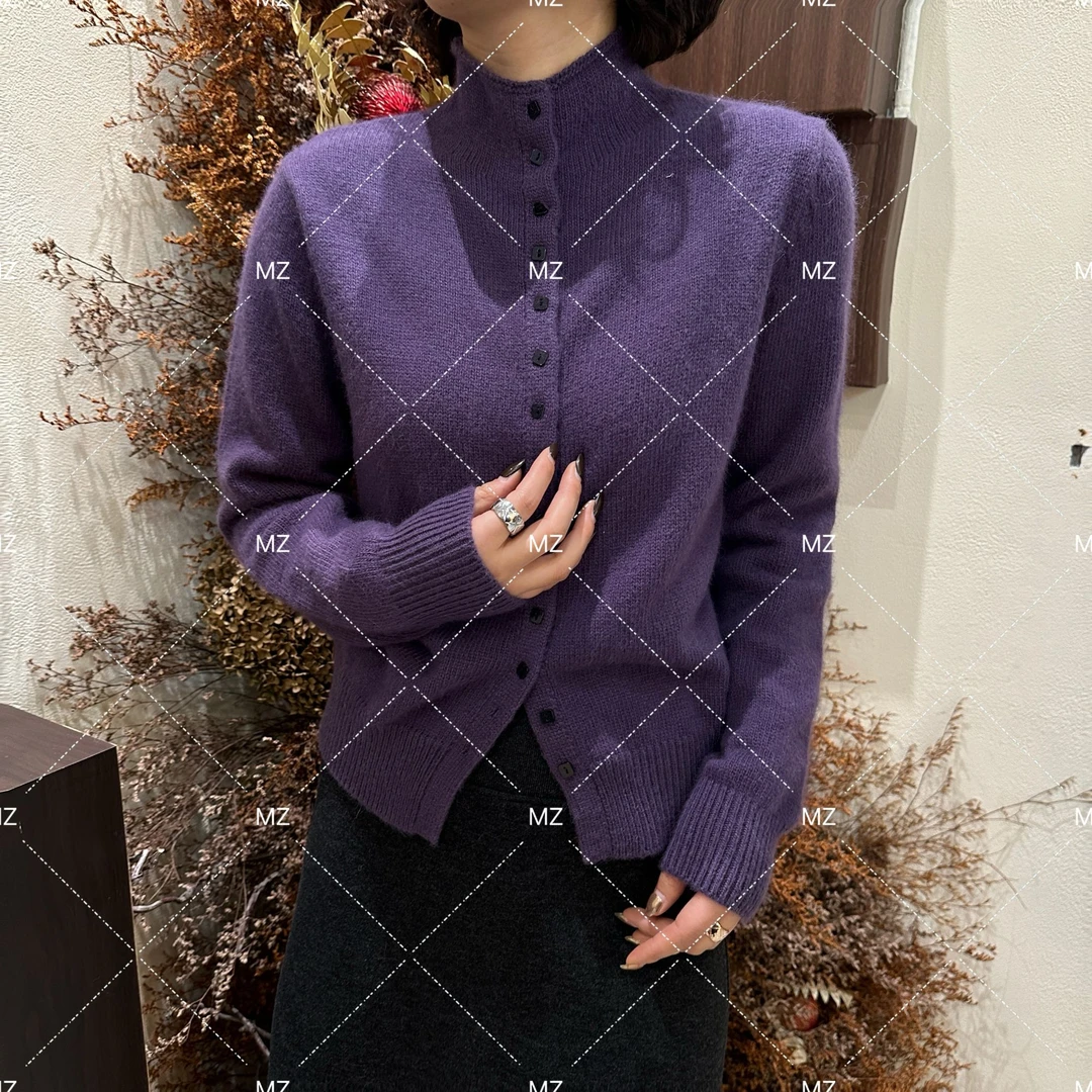 气质半高领显瘦兔毛针织开衫A647~