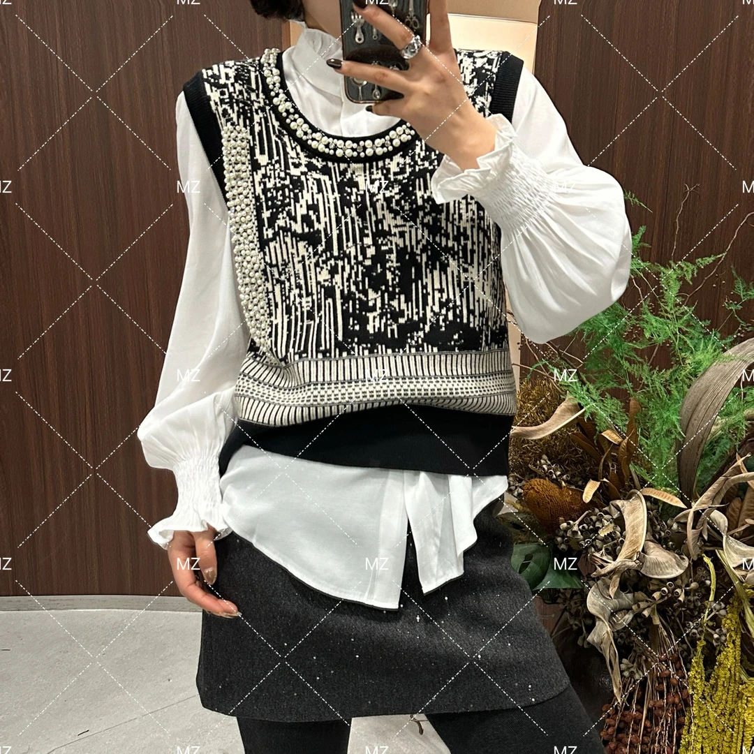 小众设计针织马甲衬衣两件套A626~