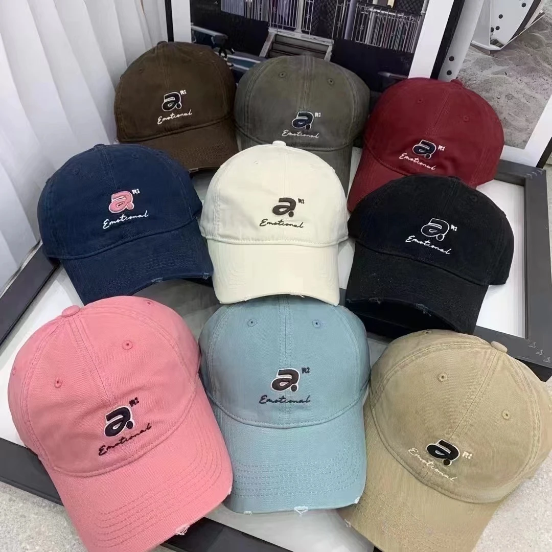 新款休闲百搭刺绣字母a棒球帽子女显脸小鸭舌帽高品质宽檐深全棉