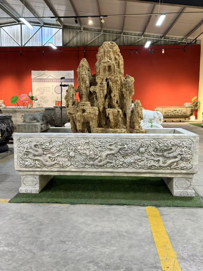 祥云龙高工雕门海两边带兽头青石材质