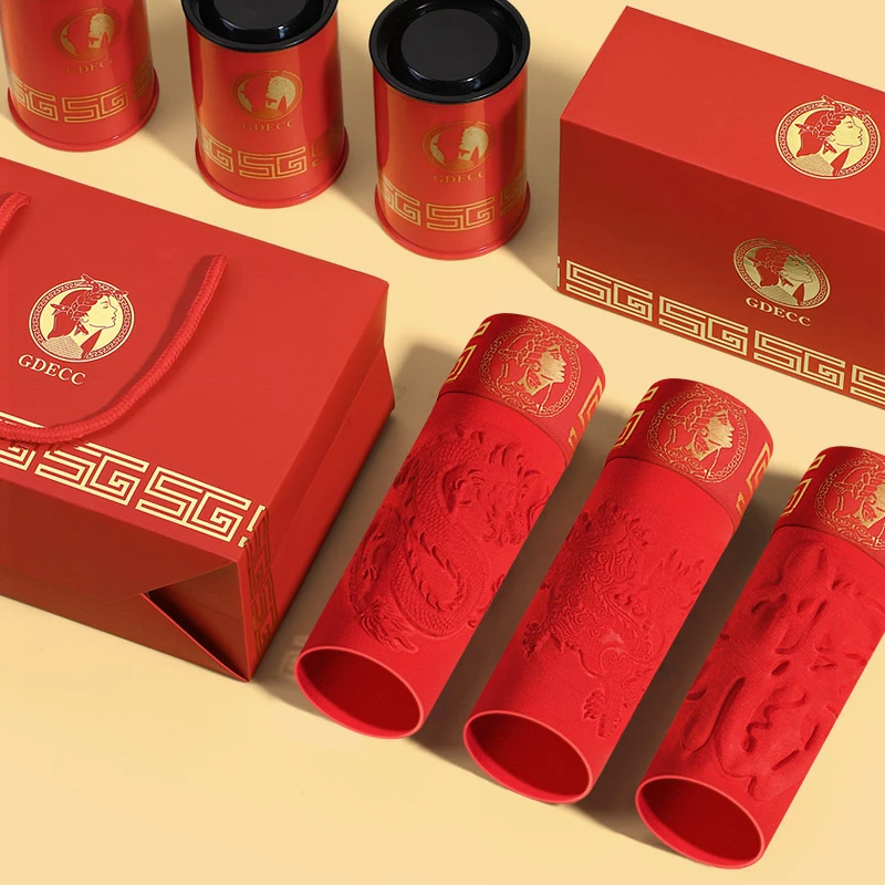 3件罐装男士短夏季内裤本命年红色磁石温感运动四角裤情侣蛇年