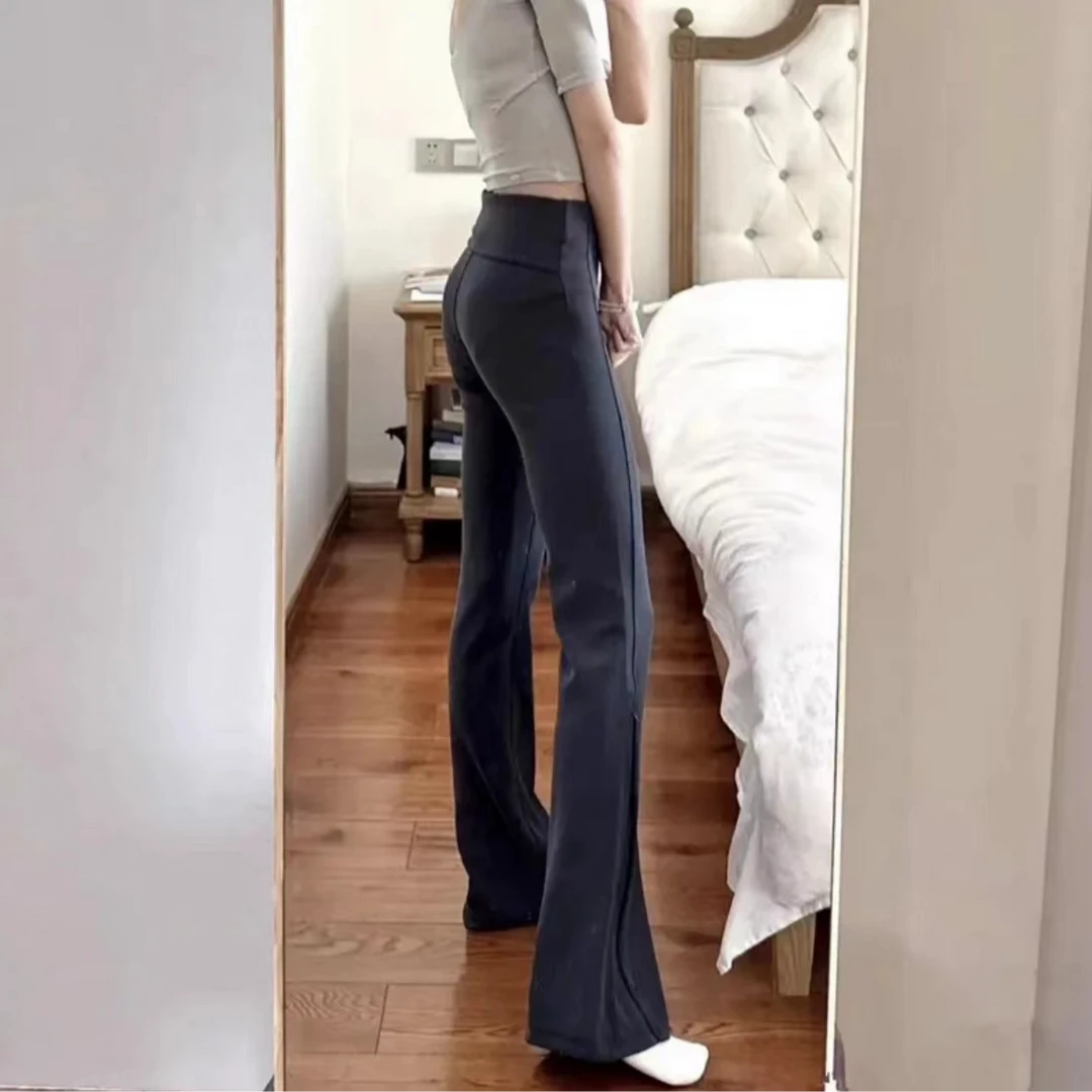 2024春季爆款微喇阔腿裤女外穿运动健身高腰提臀保暖裤