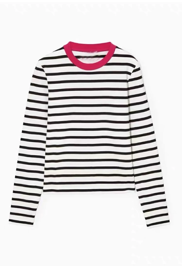 修身版型条纹长袖T恤