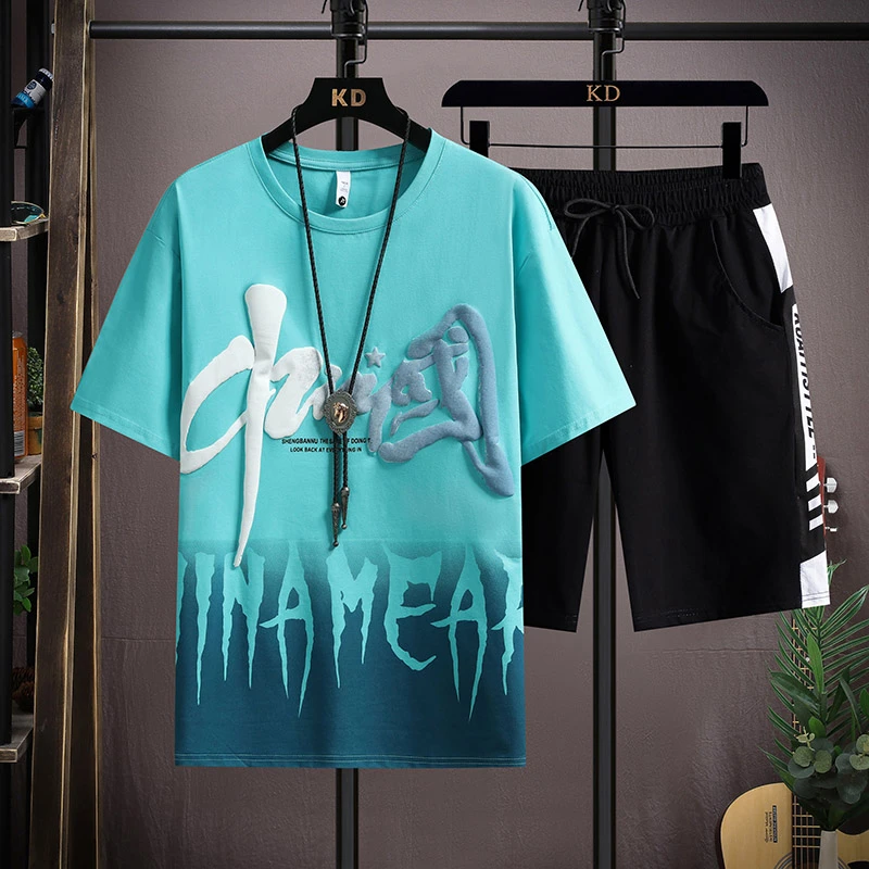 夏季短袖男孩12-15初中学生13岁大童潮流t恤14青少年休闲运动套装