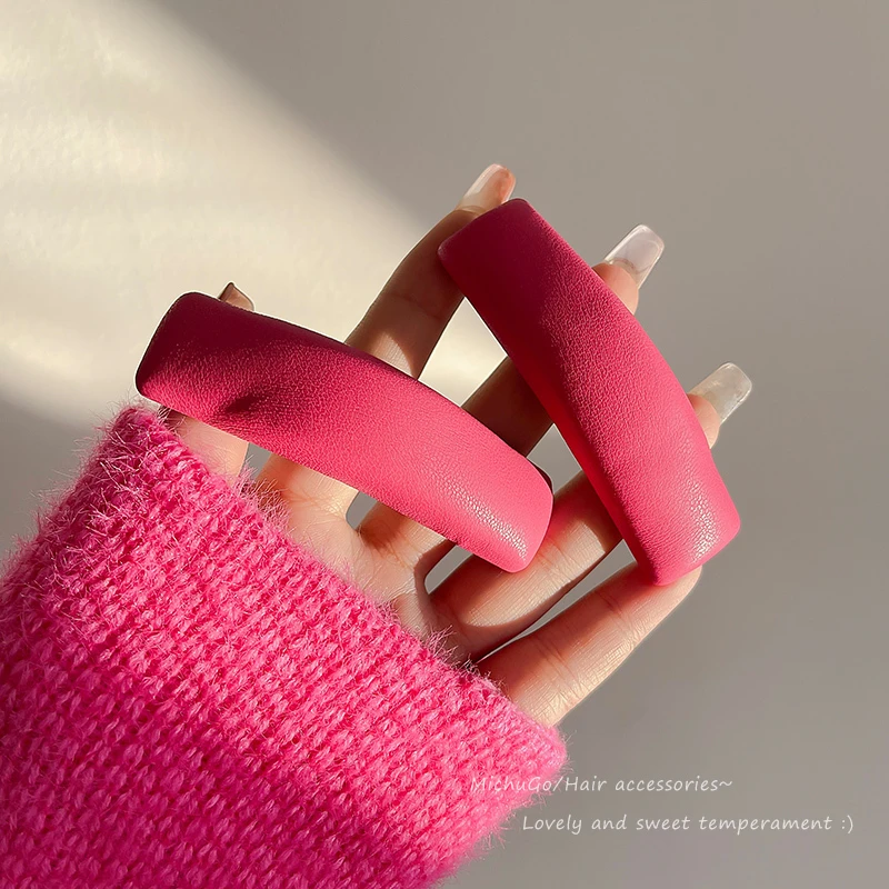 皮质发饰 简约火龙果色发夹侧边刘海夹碎发整理bb夹气质发卡头饰