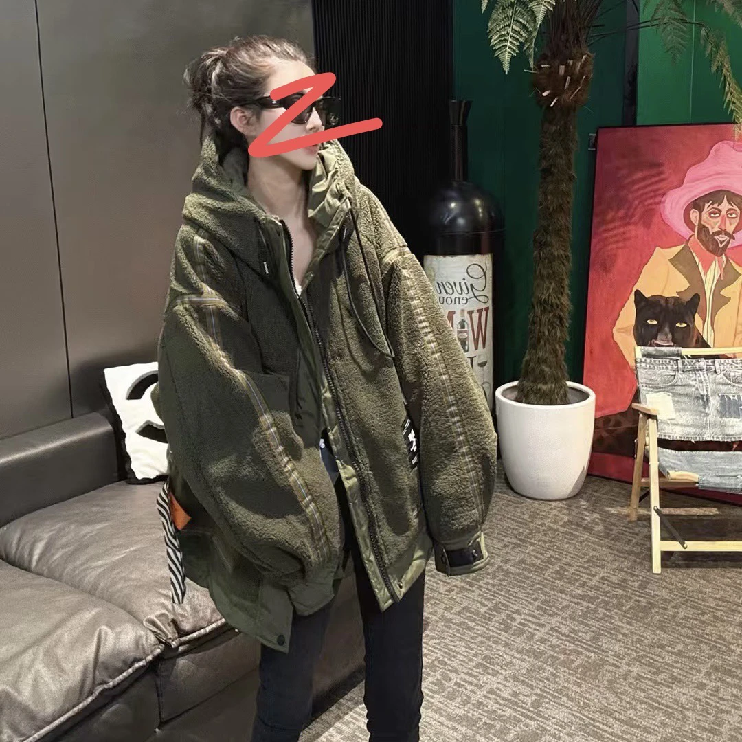 冬季新款3D颗粒绒连帽羽服外套时尚百搭