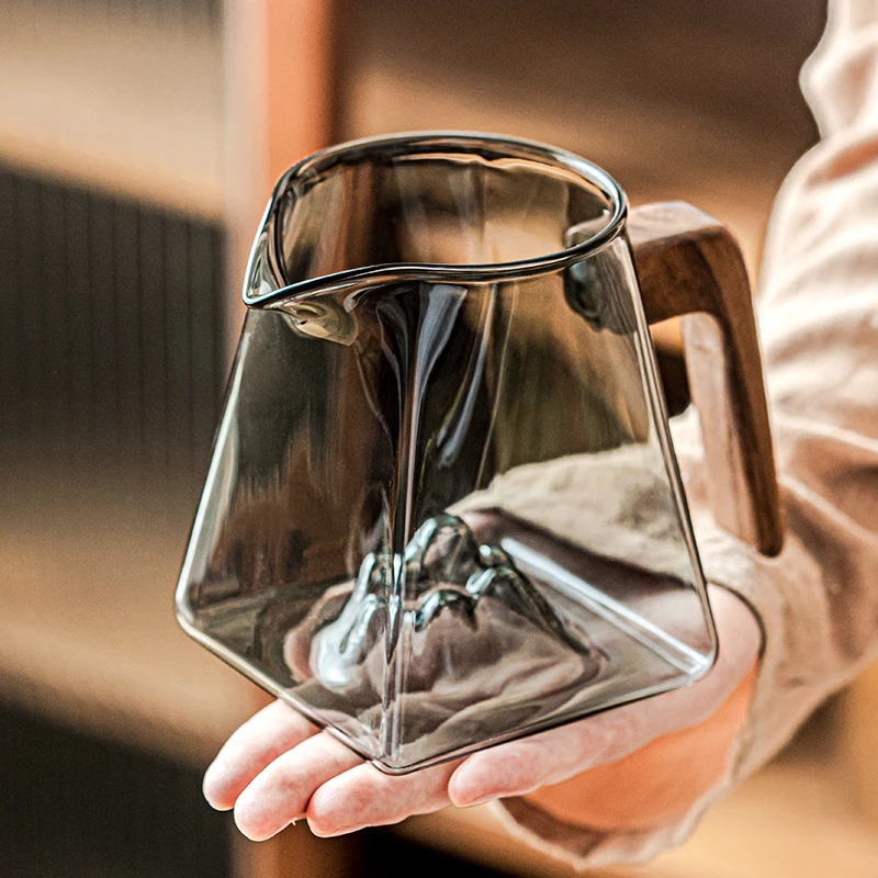 烟灰色山峦公道杯 高硼硅玻璃分茶器家用创意中式茶具过滤茶杯子