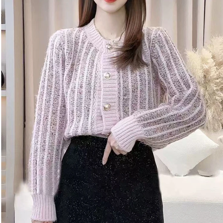 小香风亮丝毛衣高级感气质百搭针织开衫女