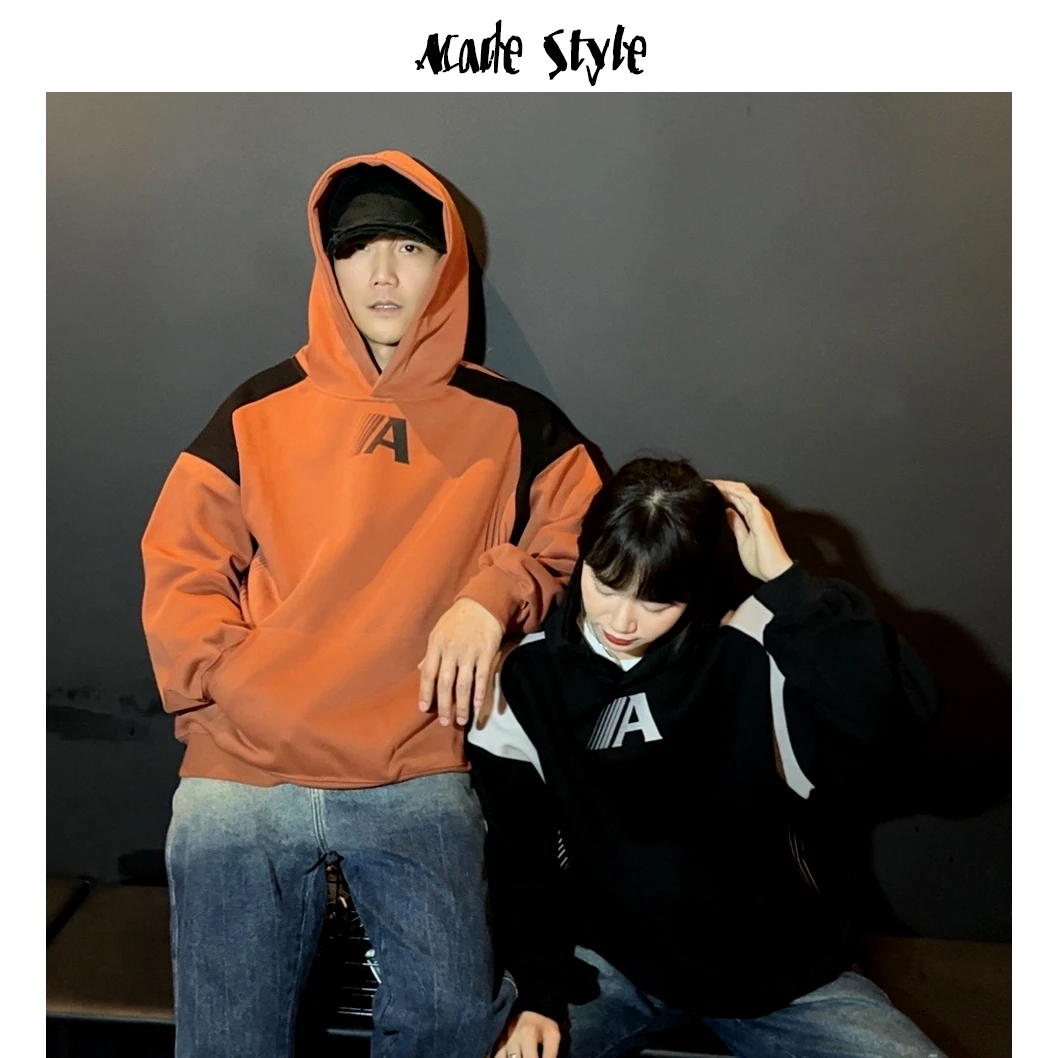 【MadeStyle线上店】2024SS男女款拼接印花连帽卫衣秋季纯棉420g