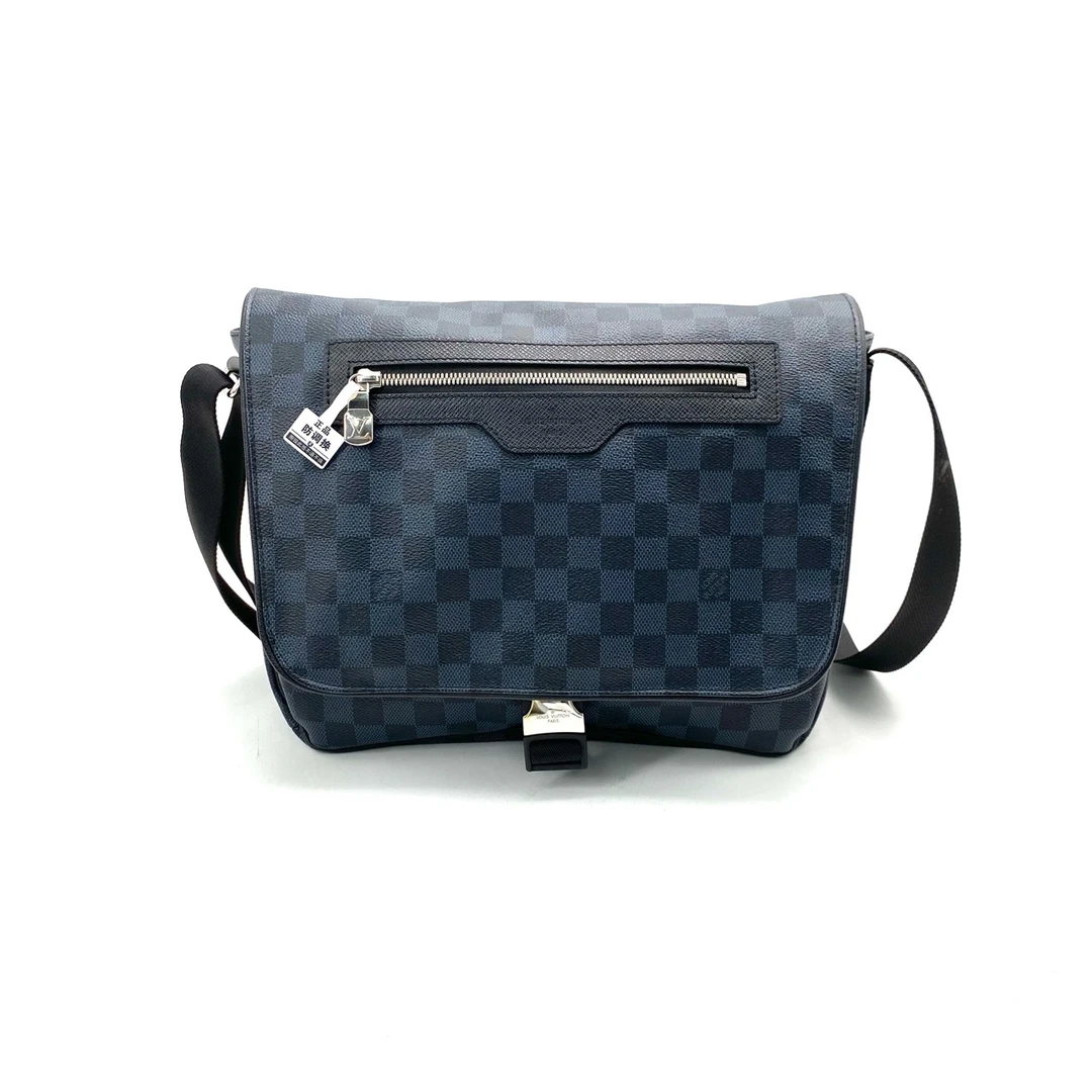 99新 LouisVuitton/路易威登 蓝黑棋盘格单扣邮差斜挎包  尺30/23
