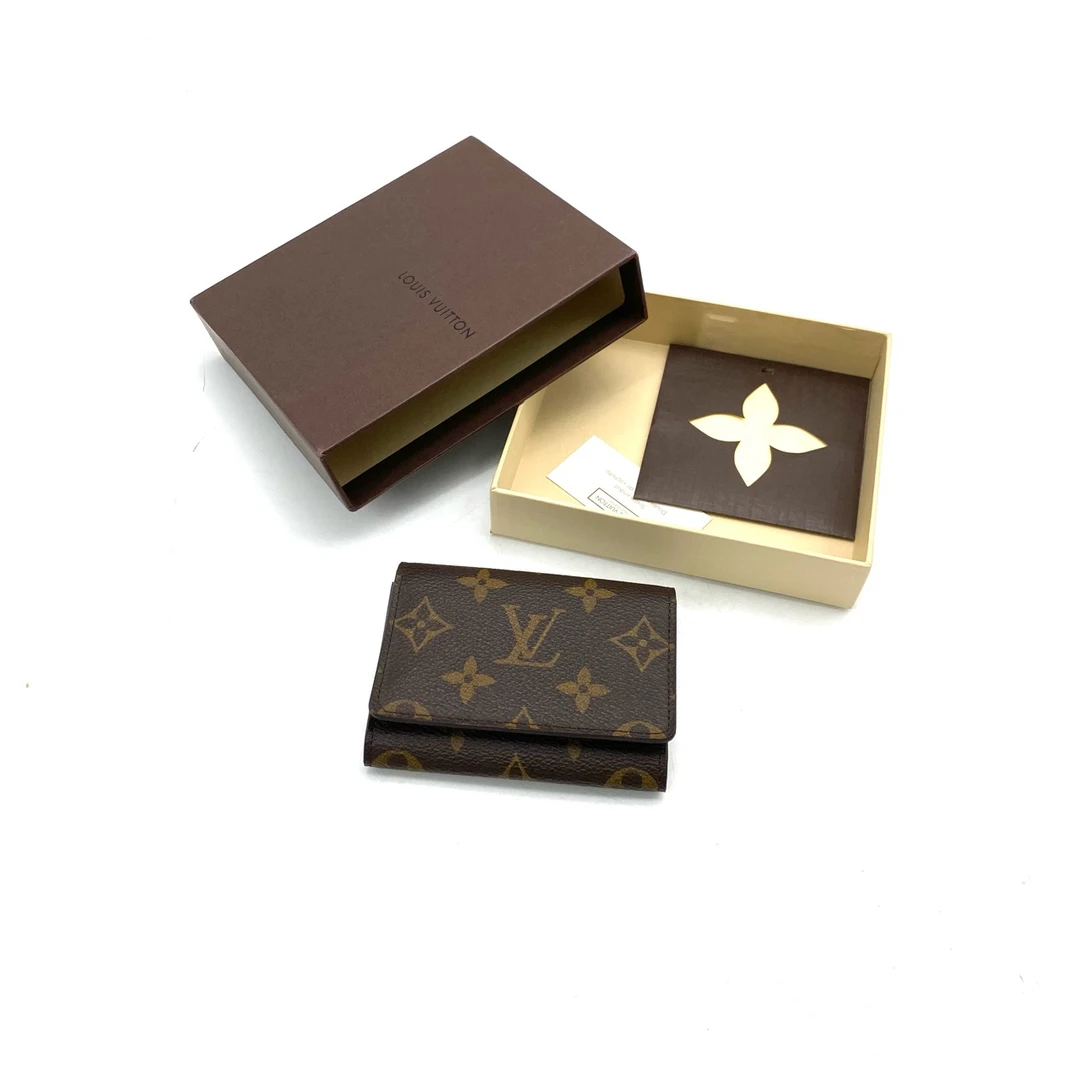 99新 LouisVuitton/路易威登 棕老花短款对折钱包卡包 尺10/8经典