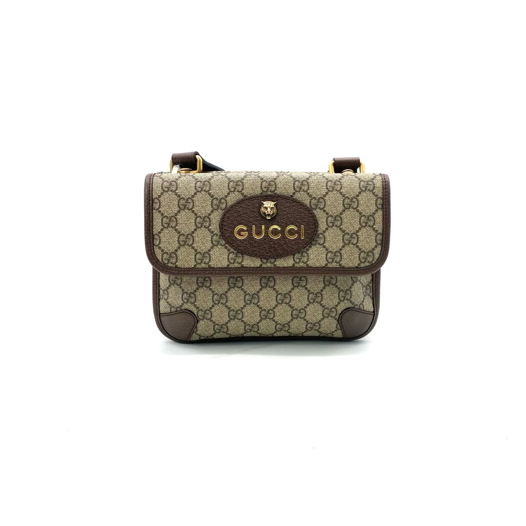 99新 GUCCI/古驰 经理老花时尚双面虎头小号斜挎包 尺寸22/17中性