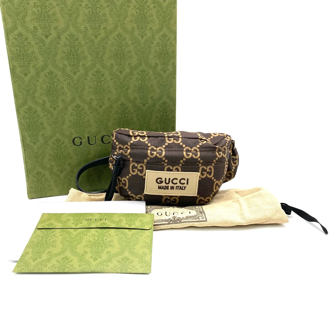 99新 GUCCI/古驰 棕色帆布胸腰包 尺寸42/13时尚百搭潮流包胸花腰