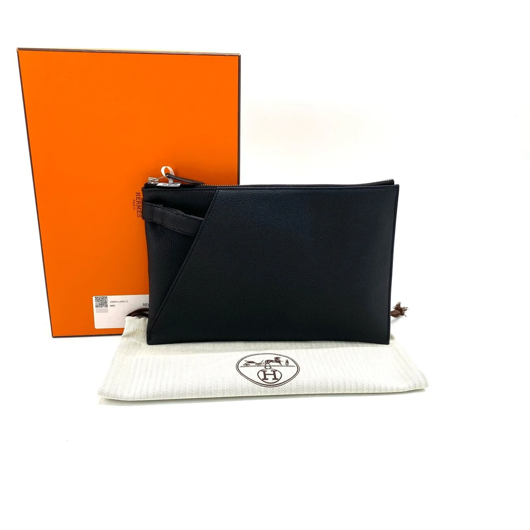 99新 Hermes/爱马仕 男士时尚休闲百搭黑色全皮手拿包 尺寸30/20