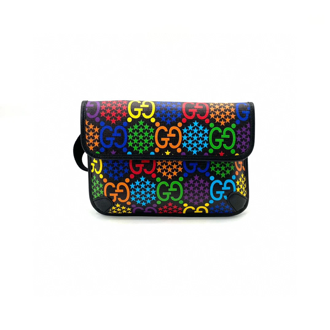 99新 GUCCI/古驰 时尚彩色 跳跳糖 胸腰包 尺寸24/17包腰满印包胸