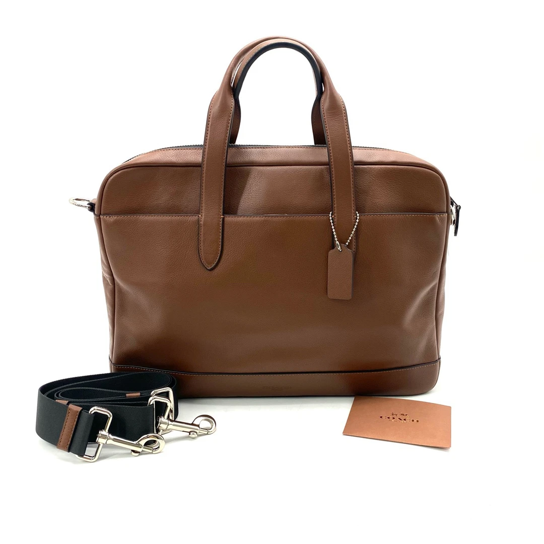 95新 COACH/蔻驰 男士休闲简约时尚棕色全皮手提公文包 尺寸39/28