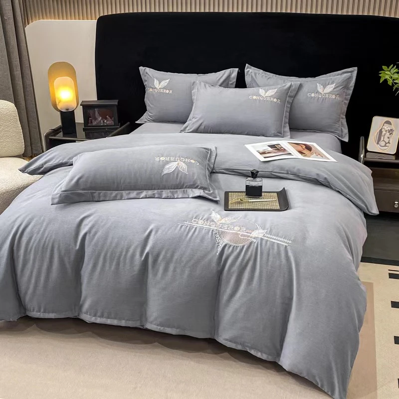 【主播一对一】轻奢简约亲肤棉纯色纯棉磨毛加厚绣花印花四件套