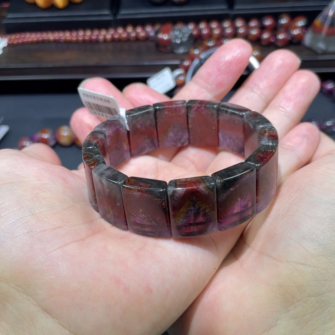 水晶手牌镯未镶嵌极光日照金山手牌镯