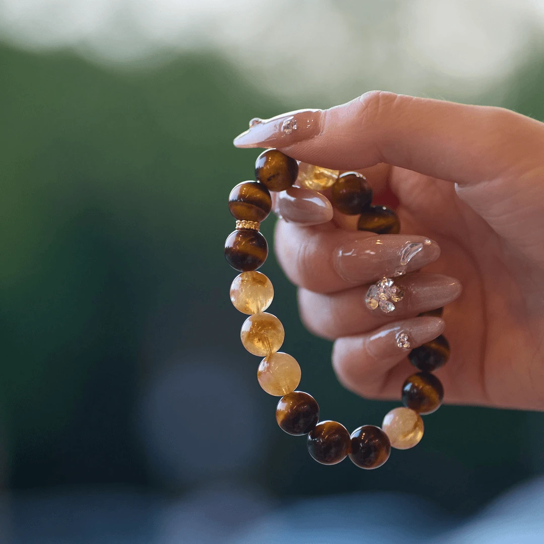 【王者之石】虎眼石天然水晶黄塔晶手串10mm米米H881