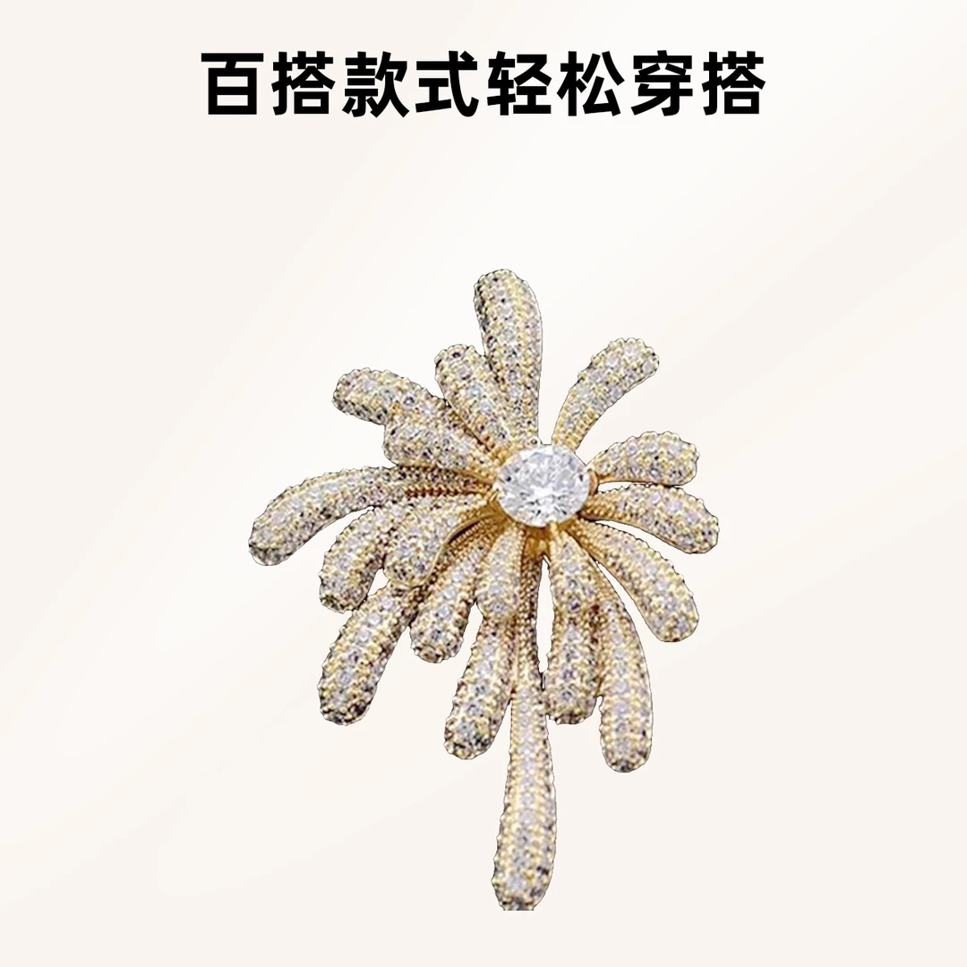 铜合金合成锆石胸针 铜合金大衣专用胸针女高级感百搭服饰配件