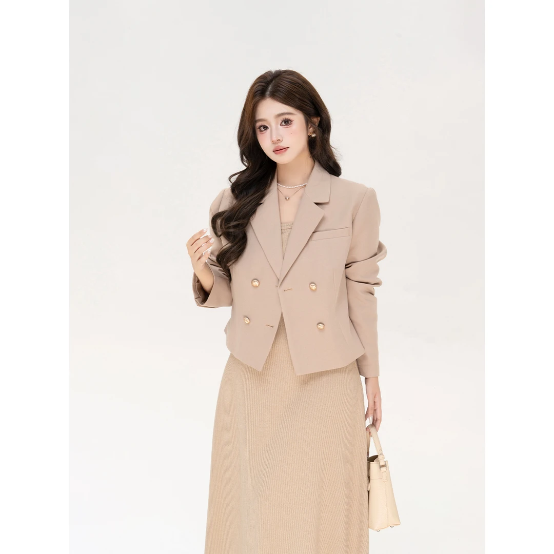 【闭店清仓】【轻奢黑金扣】小香风贵气感时尚黑金翻驳领外套DM1028