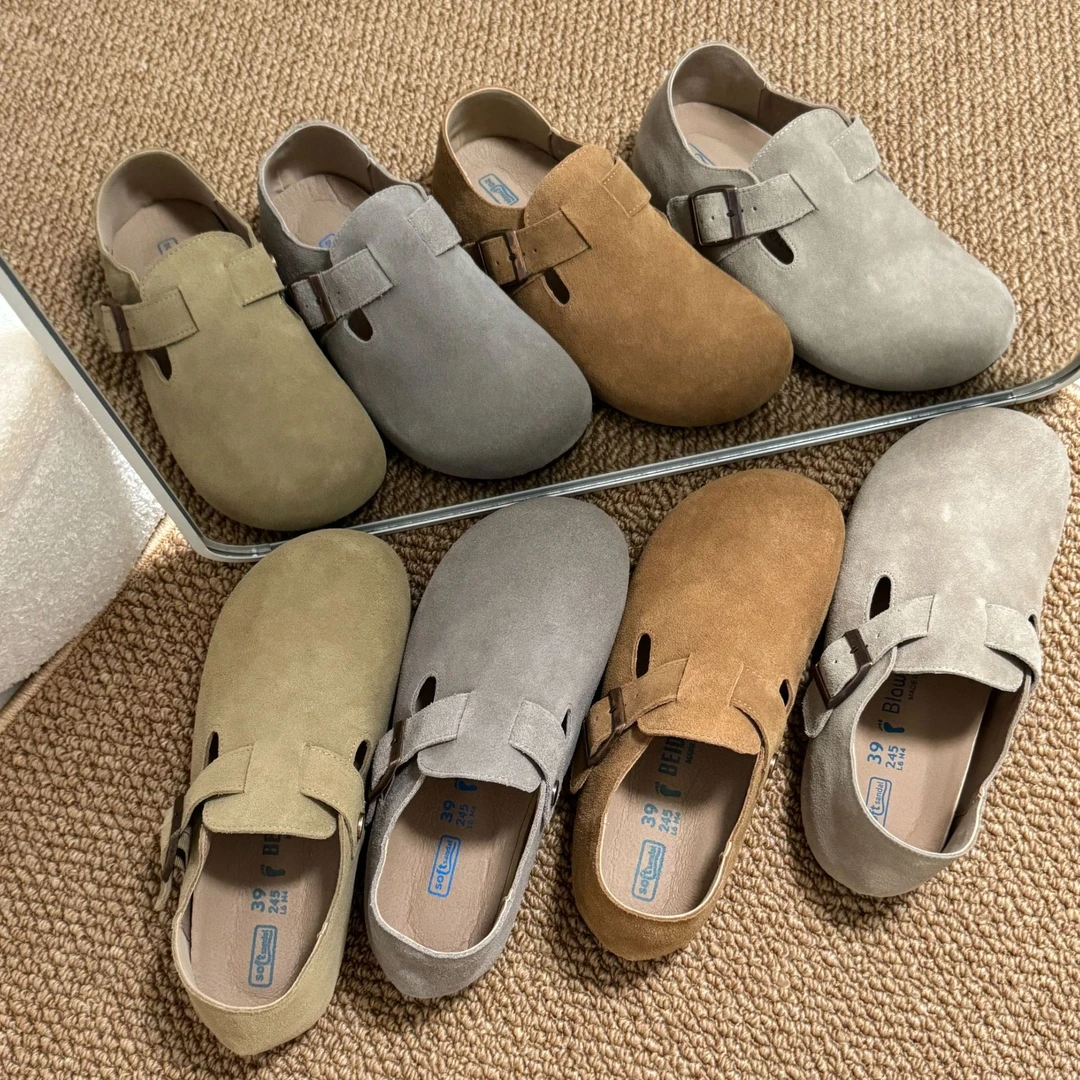 三喜同款全包博肯鞋真皮厚底内增高博肯鞋2024秋冬新款一脚蹬女鞋