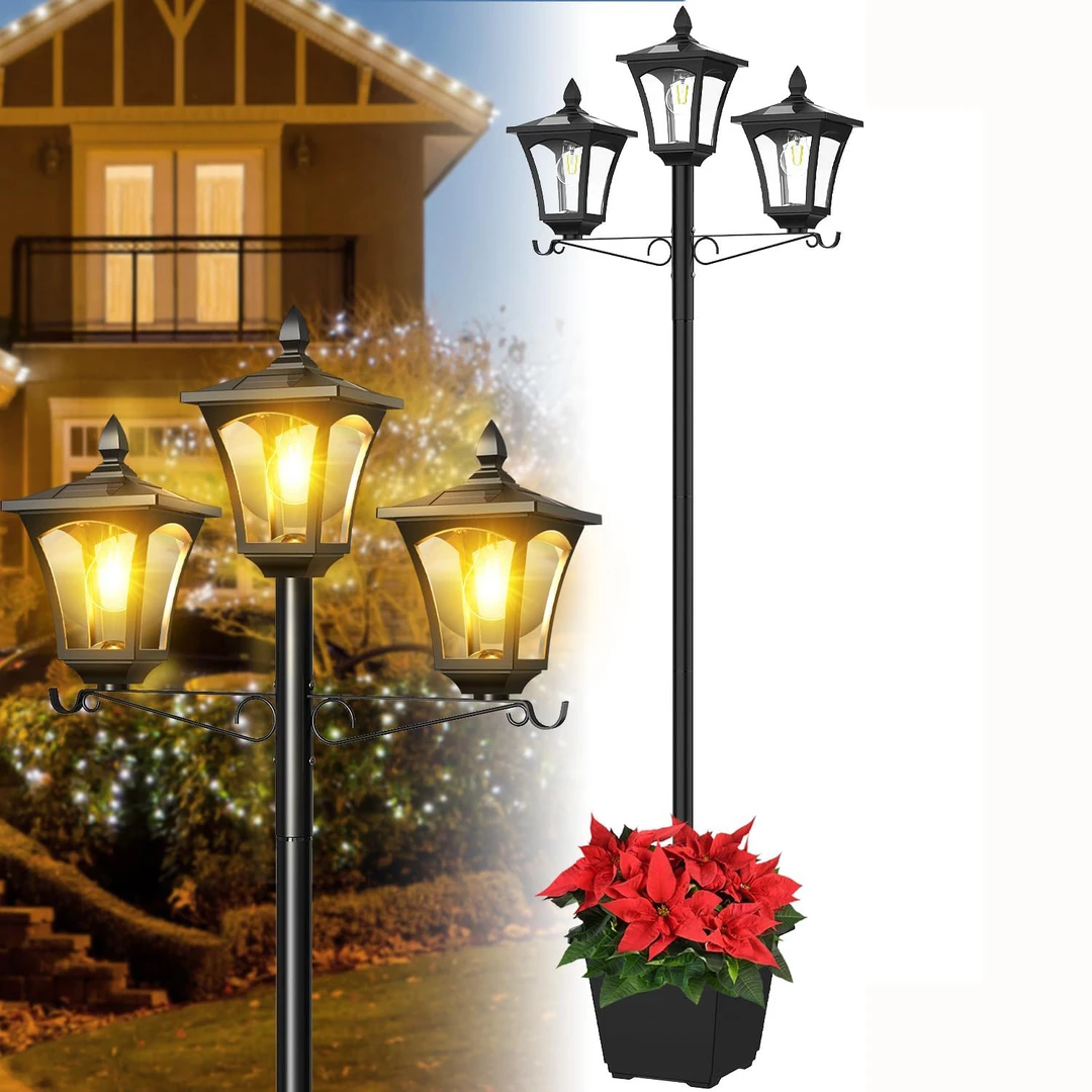 太阳能三头灯花盆大路灯庭院照明装饰用灯花园小路灯景观灯