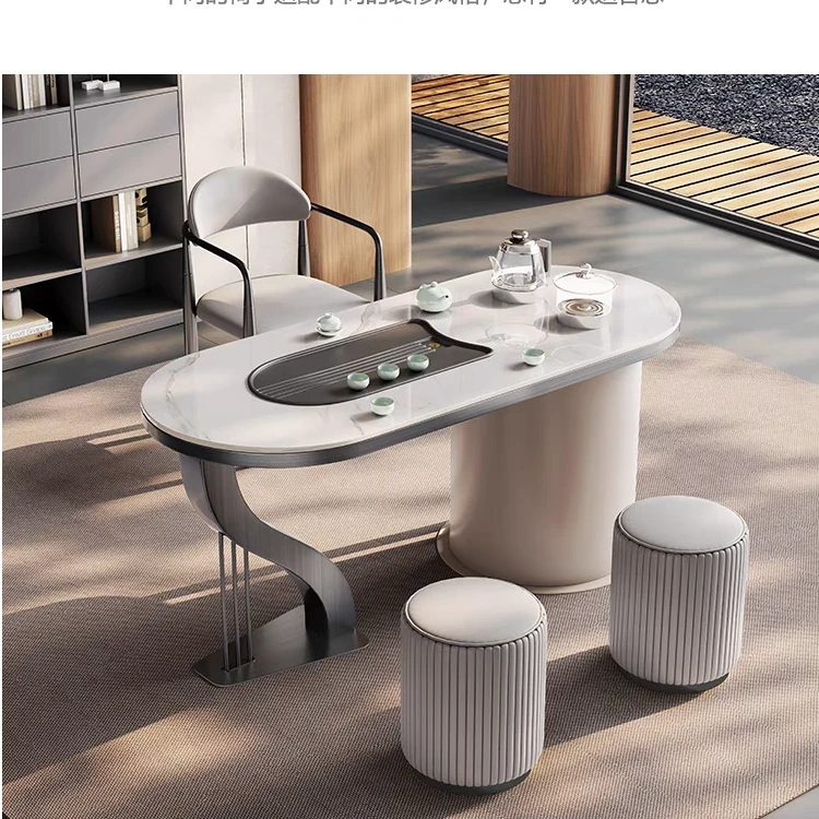 轻奢简约岩板茶台桌椅组合欧式设计师新款艺术桌脚阳台客厅泡茶桌