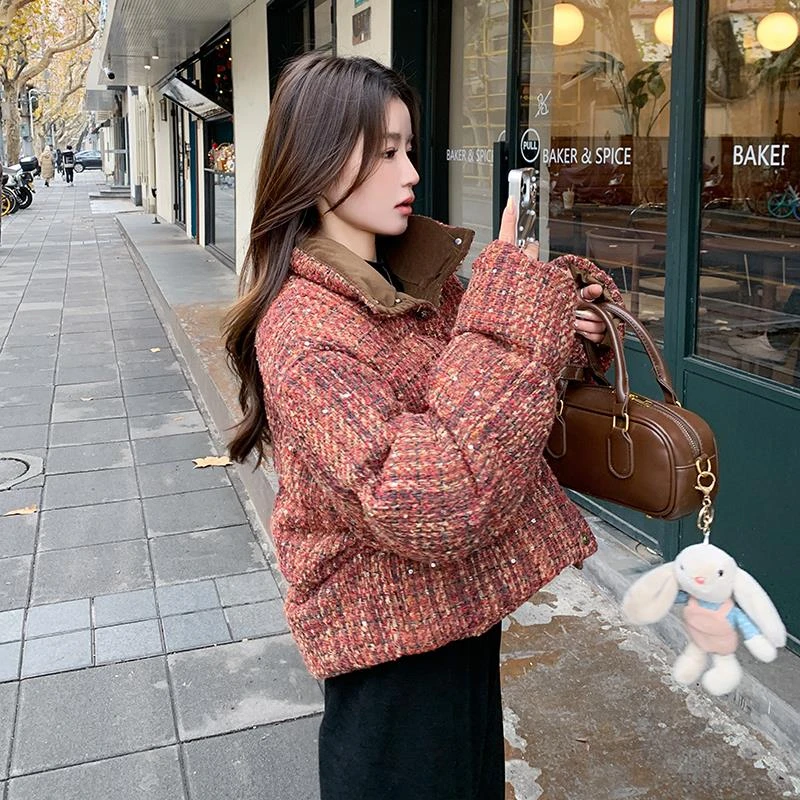 小香风羽绒服女冬季2025新款韩版高级感超好看短款90白鸭绒面包服