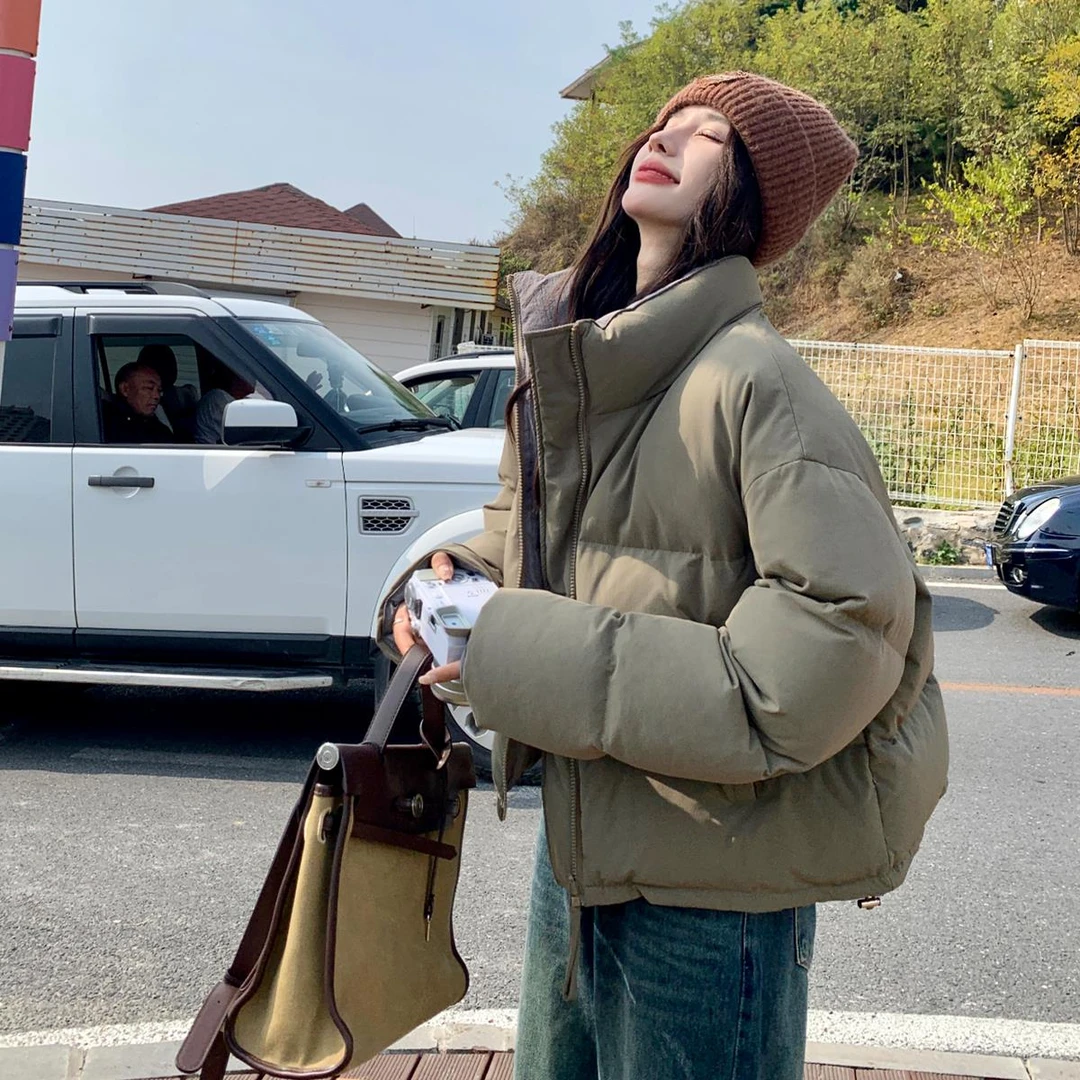 美拉德立领羽绒服女2025冬季新款加厚小个子短款面包服白鸭绒外套