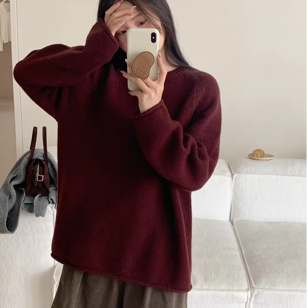 【飘宿】秋冬新款羊毛衫宽松纯色圆领套头时尚ins慵懒风4100216