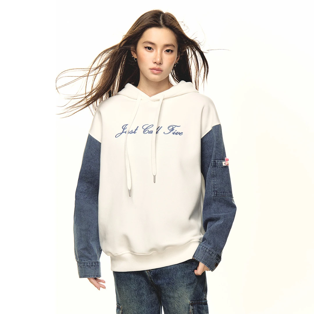 JC5【辣妹风】美式复古设计感情侣上衣重工牛仔拼接刺绣宽