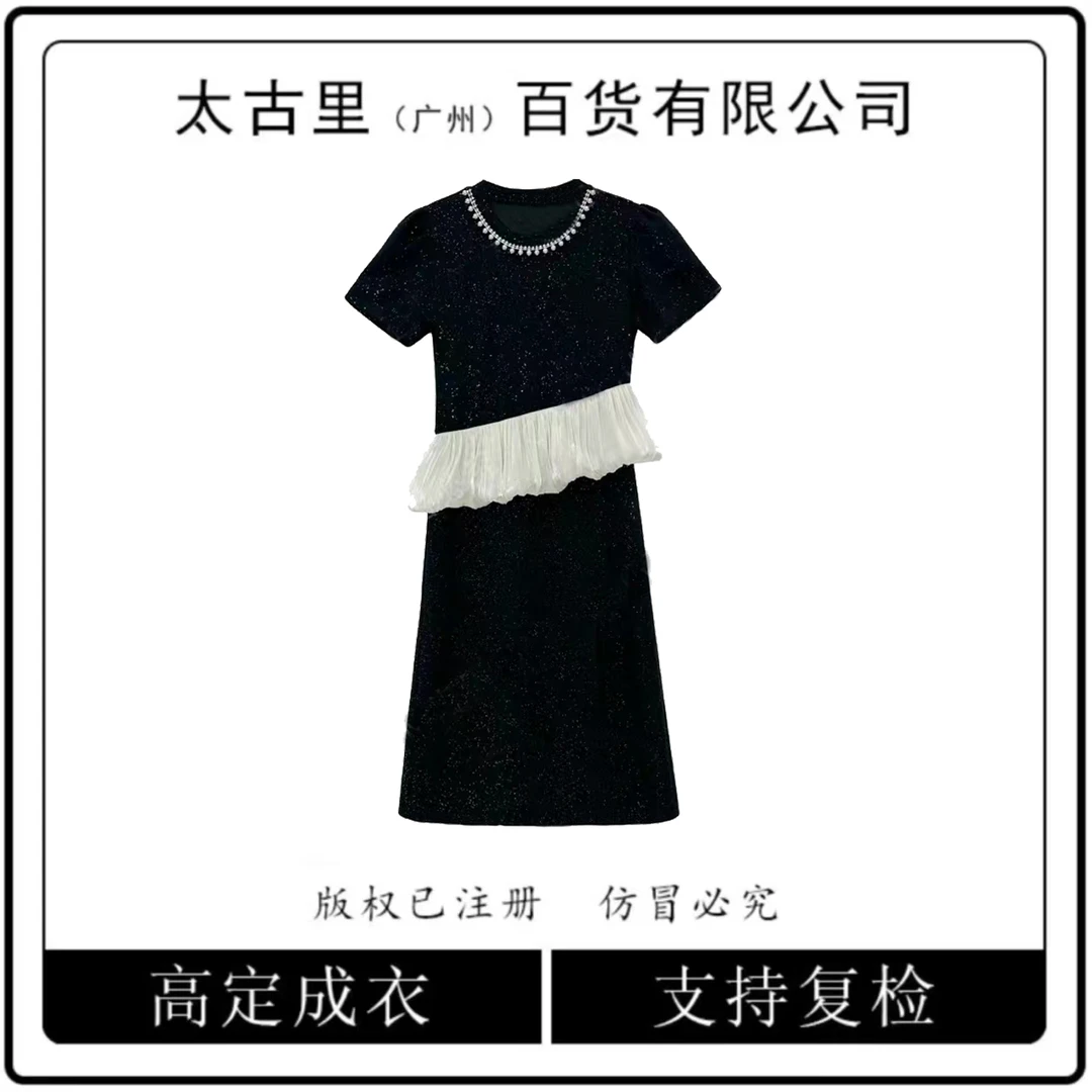 茶茶专属｜夏季重工设计感修腰花边褶皱显瘦气质连衣裙JC-A1615