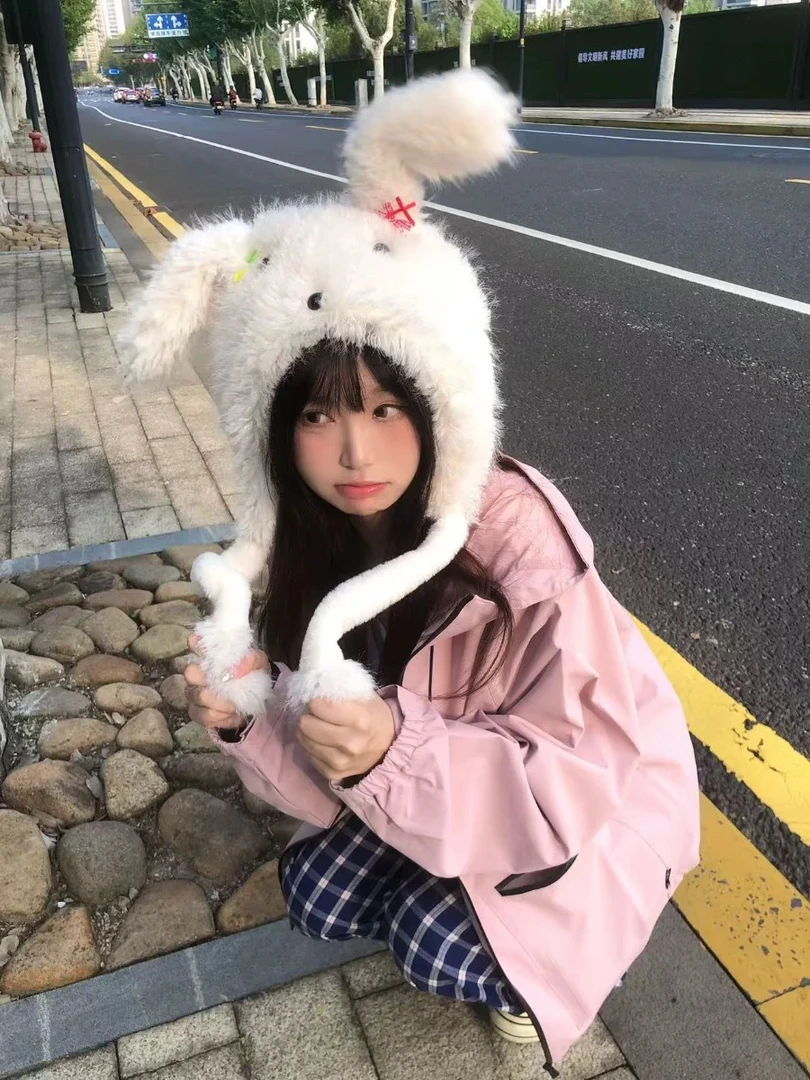 自制款耳朵会动蝴蝶结小狗毛绒帽子卡通可爱女冬季保暖加厚大头围