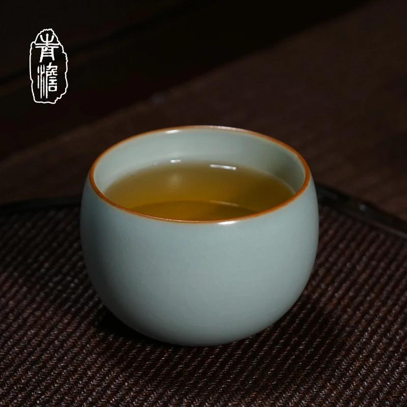 汝窑青玉杯80ml 景德镇高端主人杯 汝瓷茶杯陶瓷