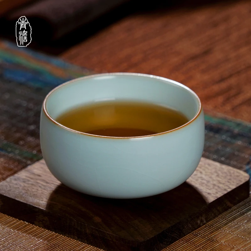 青澹汝窑居善杯100ml 景德镇汝瓷主人杯功夫茶杯陶瓷复古品茗杯