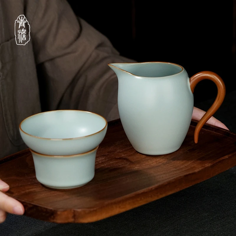 公道杯茶漏组合套装茶具配件景德镇复古陶瓷汝窑高端茶具礼盒装