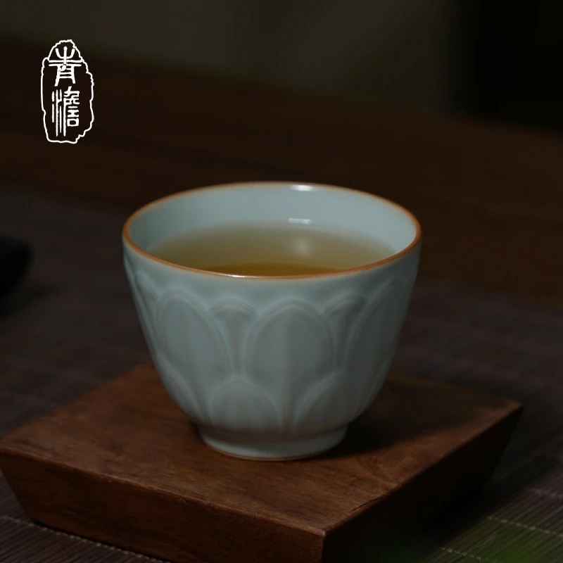 汝窑青莲杯80ml 景德镇复古陶瓷茶杯汝瓷手工家用主人杯