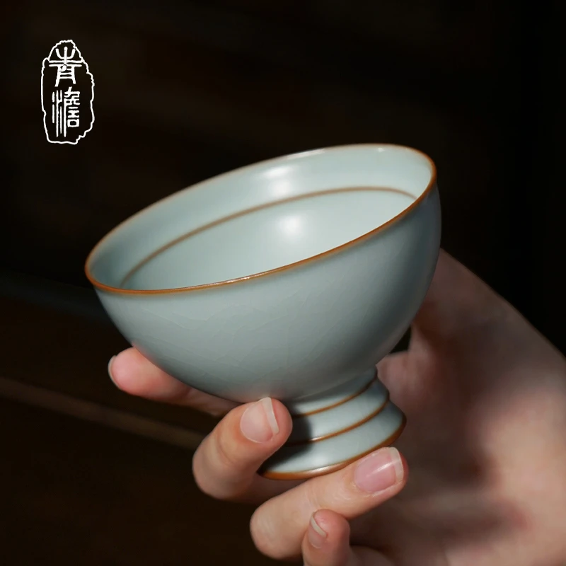 青澹景德镇陶瓷无名杯120ml手工主人杯单杯茶盏汝窑品茗杯中式