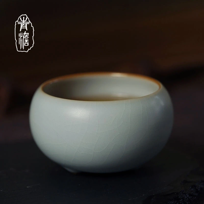 青澹禅净杯 茶杯陶瓷主人杯品茗杯景德镇茶盏纯手工汝瓷开片单杯