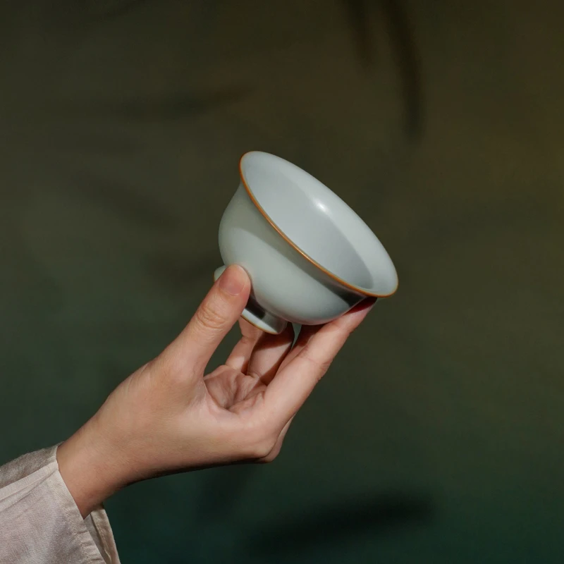 汝窑压手杯约75ml 景德镇汝瓷主人杯功夫茶杯陶瓷复古品茗杯