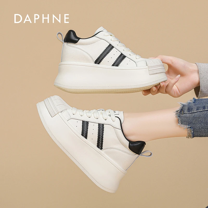 Daphne/达芙妮女鞋内增高小白鞋女板鞋休闲鞋百搭透气经典贝壳鞋