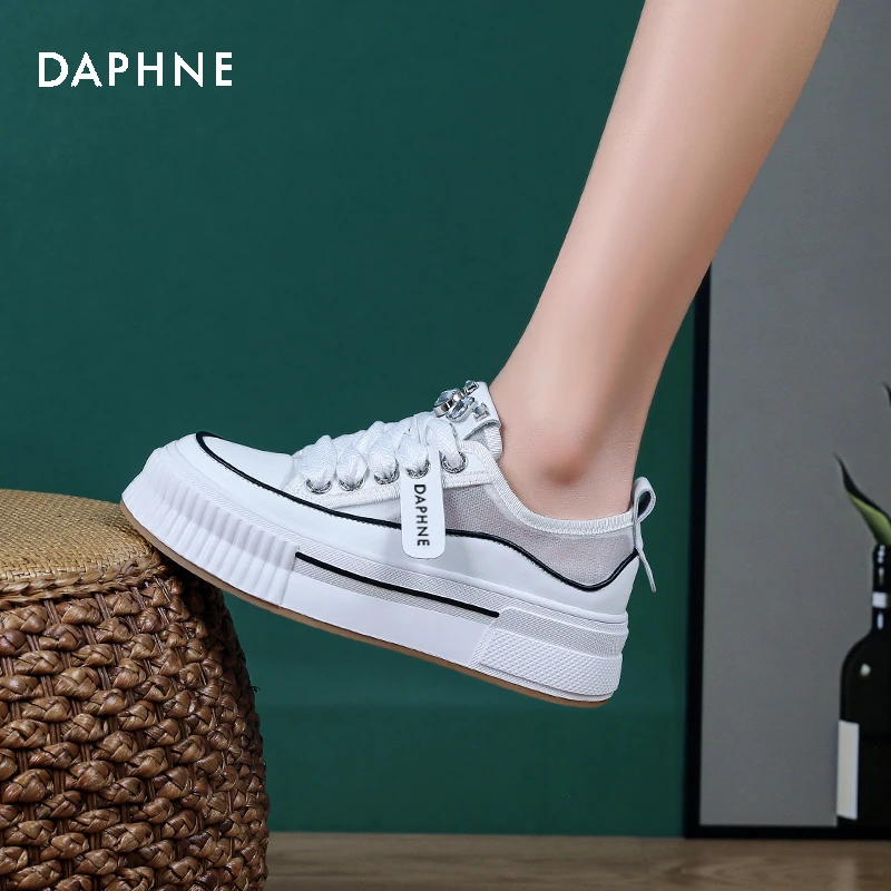 Daphne/达芙妮品牌女鞋夏镂空厚底小白鞋百搭透气时尚运动休闲鞋