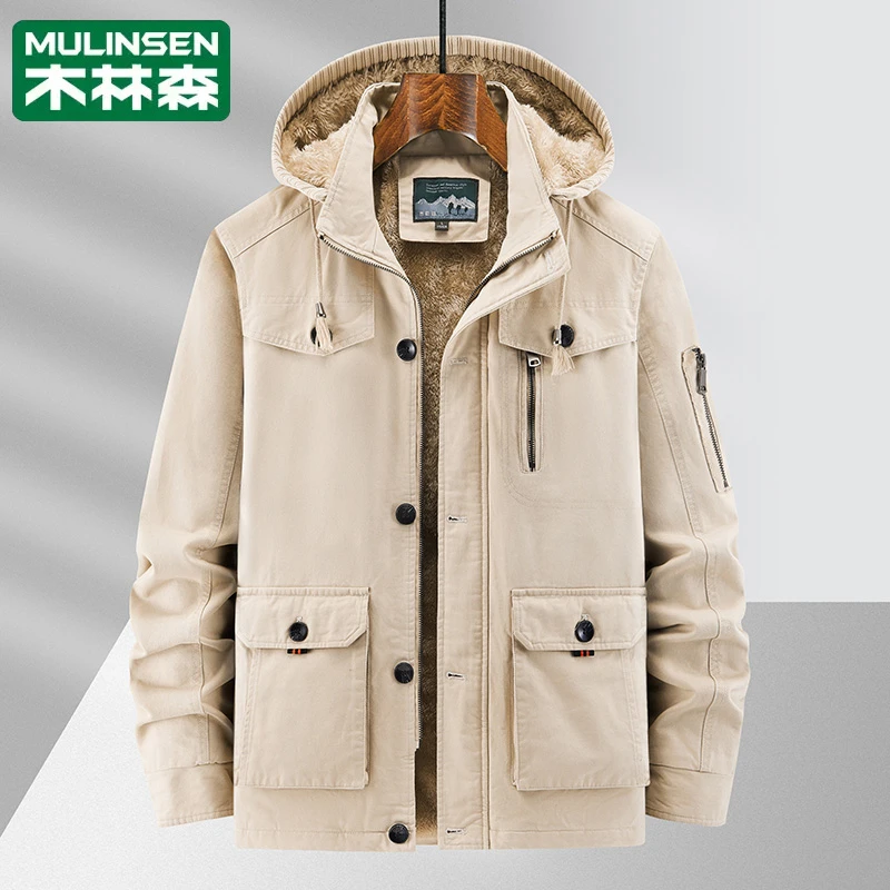 木林森棉服外套男士冬季款中老年男装爸爸装连帽棉袄胖子大码棉衣